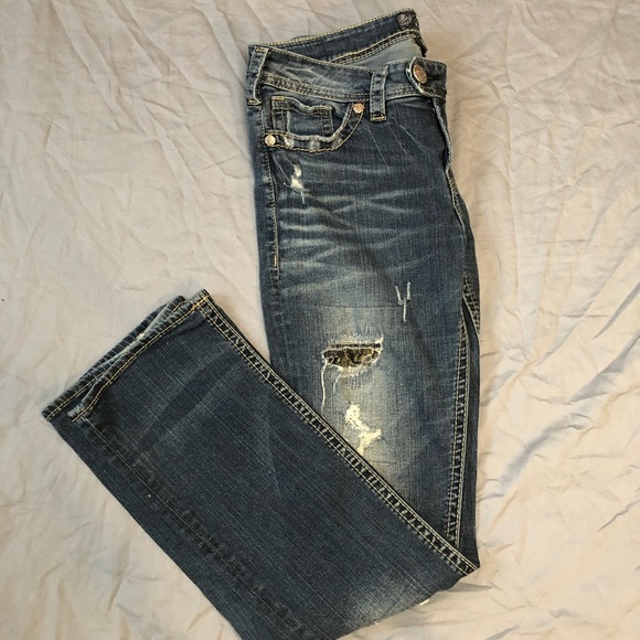 Silver Tuesday Bootcut net lace distressed jeans